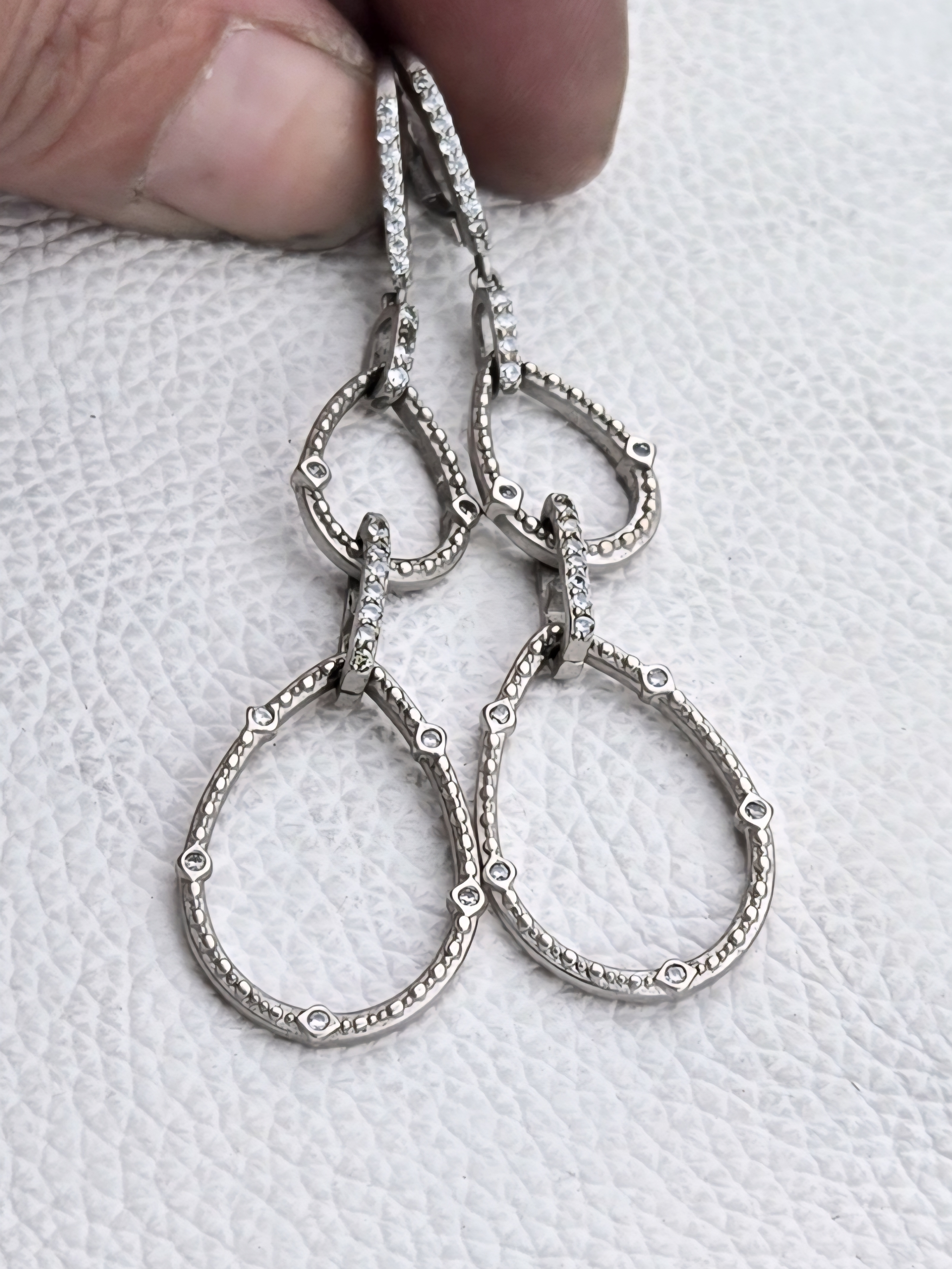 White Crystal Linked Hoop Drop Earrings - Unbranded